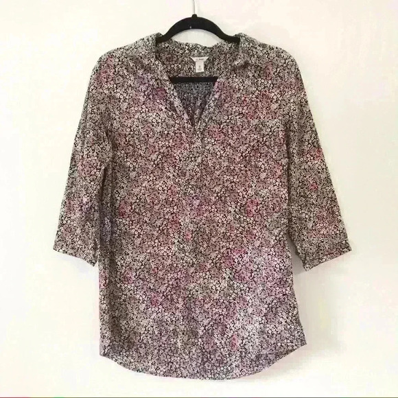 L.L. Bean Floral 3/4 Sleeve Pullover Blouse - Picture 1 of 9